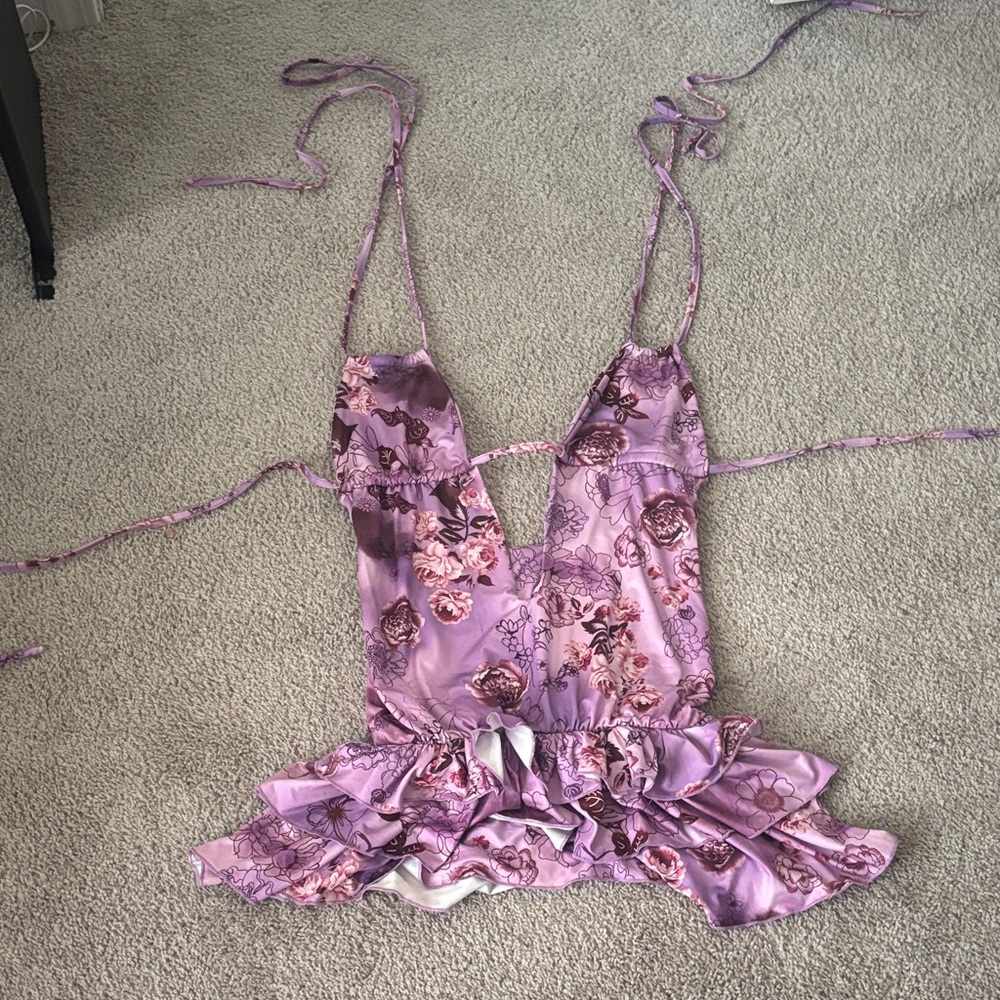 Floral Purple Ruffle Boutique Dress